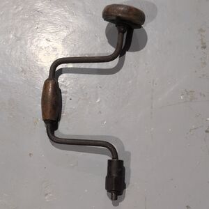Vintage Hand Drill with Wooden Handle